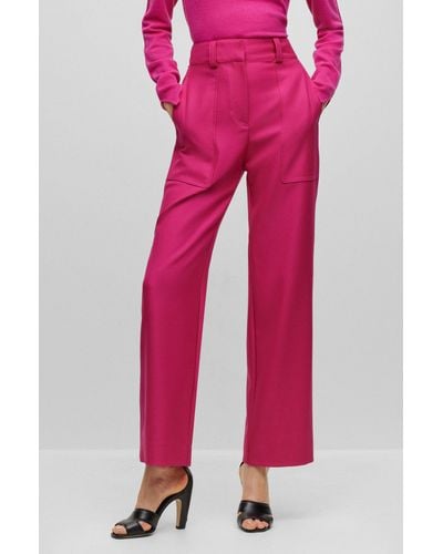 BOSS Regular-fit Pants In Virgin-wool Twill - Pink