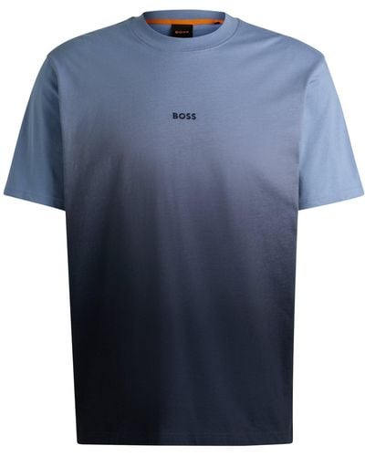 BOSS Cotton-jersey T-shirt With Dip-dye Finish - Blue