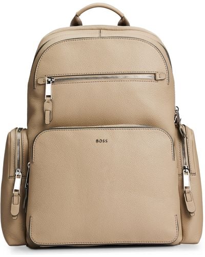 BOSS Grained-leather Backpack With Logo Lettering - Natural