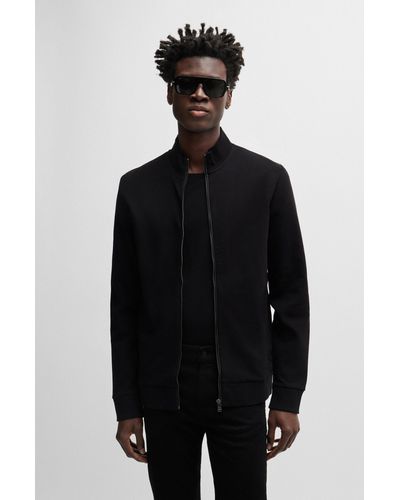 BOSS Ottoman-structured Zip-up Sweatshirt With Tonal Side Panels - Black