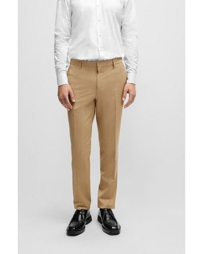 HUGO Slim-fit Trousers In Patterned Super-flex Fabric - Natural