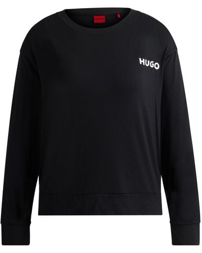 HUGO Relaxed-Fit Pyjama-Top mit Kontrast-Logo - Schwarz
