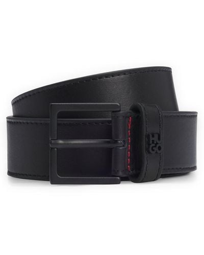 HUGO Leather Belt With Stacked-logo Keeper - Black