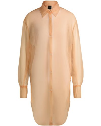 BOSS Relaxed-fit Long-sleeved Blouse In Transparent Jersey - Natural