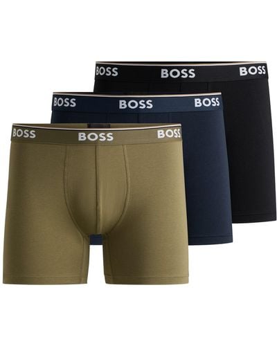 BOSS Three-pack Of Stretch-cotton Boxer Briefs With Logo Waistbands - Green