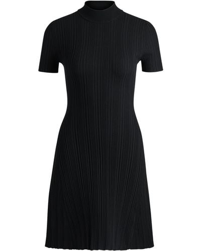 HUGO Slim-Fit Kleid aus unregelmäßig geripptem Krepp - Schwarz