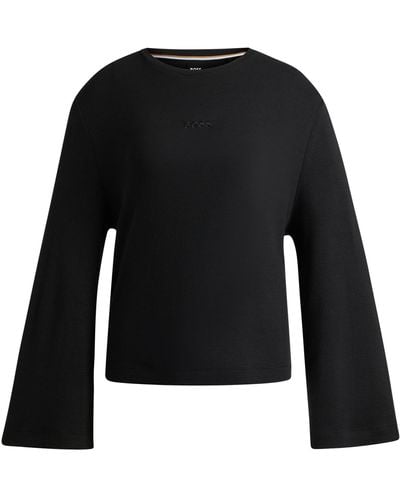BOSS Logo-embroidered Top In Ottoman Jersey - Black