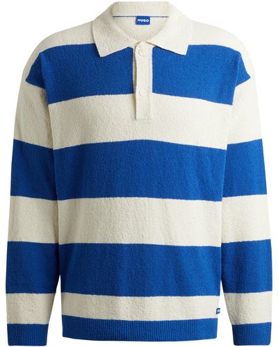 HUGO Pullover im Rugby-Stil aus Baumwoll-Mix mit Bouclé-Struktur - Blau