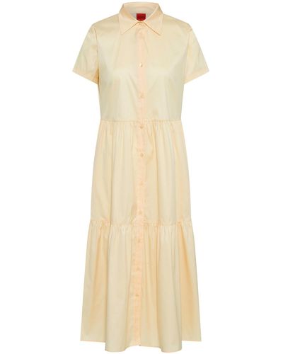 HUGO Easy-iron Cotton-blend Shirt Dress With Tiered Skirt - Yellow