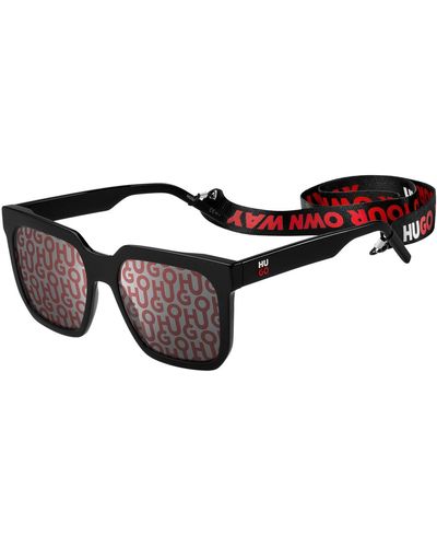 HUGO Black-acetate Sunglasses With Stacked-logo Lenses Men's Eyewear - Brown