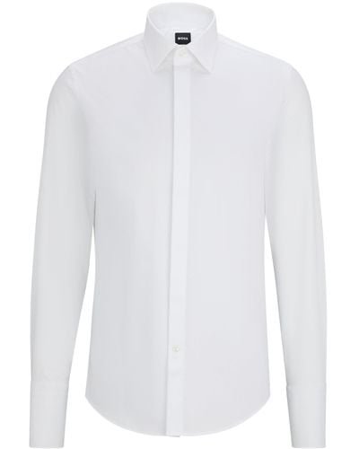 BOSS Slim-fit Smokingoverhemd Van Gemakkelijk Te Strijken Stretchkatoen - Wit