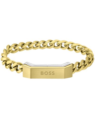 BOSS Bracelet chaîne avec fermoir magnétique logoté: Medium - Métallisé