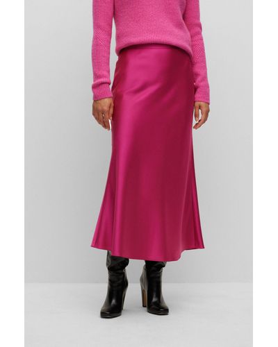 BOSS Longline Slim-fit Skirt In Heavy Satin - Pink