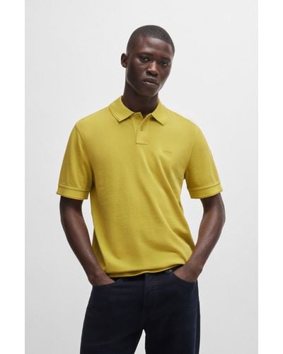 BOSS Cotton-piqué Polo Shirt With Logo Print - Yellow