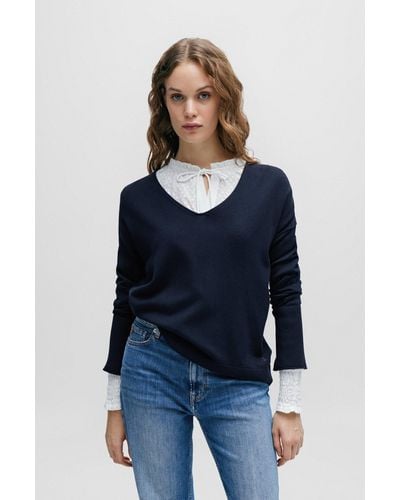 BOSS Regular-fit Sweater With V Neckline - Blue