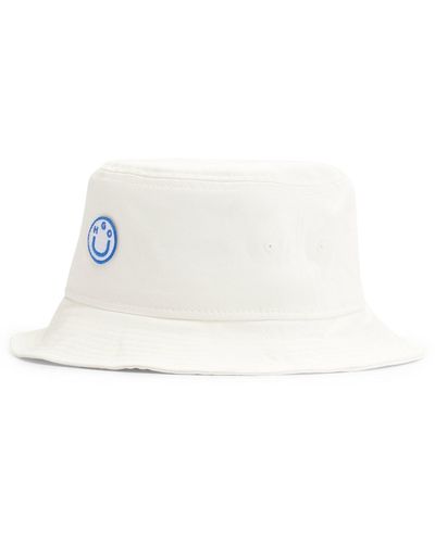 HUGO Cappello da pescatore in twill di cotone con logo ricamato - Bianco