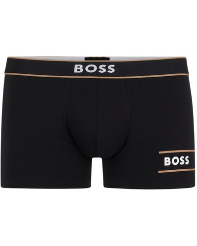 BOSS Eng anliegende Boxershorts aus Stretch-Baumwolle mit Logos und Streifen - Schwarz