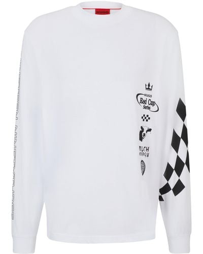 HUGO T-shirt Van Katoenen Jersey Met Autosport-geïnspireerde Prints - Wit
