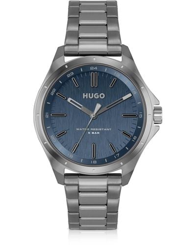 HUGO Blue-dial Watch In Grey-plated Steel