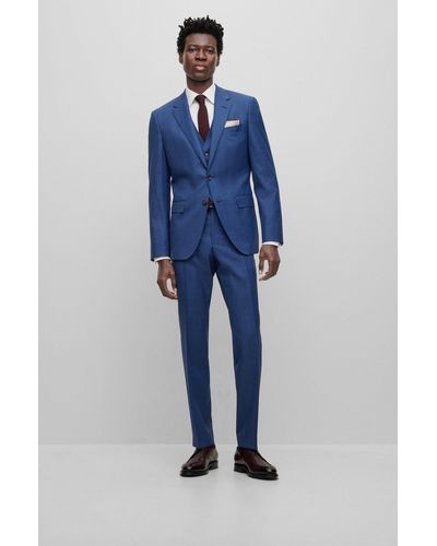 BOSS Three-piece Slim-fit Suit In Virgin Wool - Blue