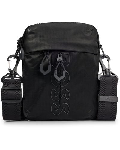 BOSS Coated-velour Cross-body Bag With Outline Logo - Black