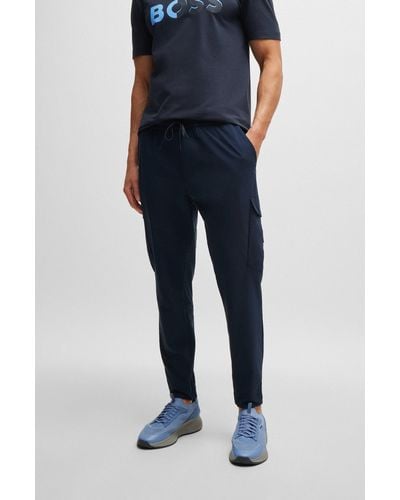 BOSS Tapered-fit Trousers In Easy-iron Stretch Poplin - Blue