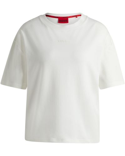 HUGO T-shirt décontracté en jersey doux à logo contrastant - Blanc