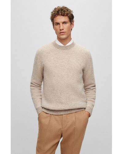 BOSS Two-tone Sweater In Alpaca-blend Jacquard - Natural