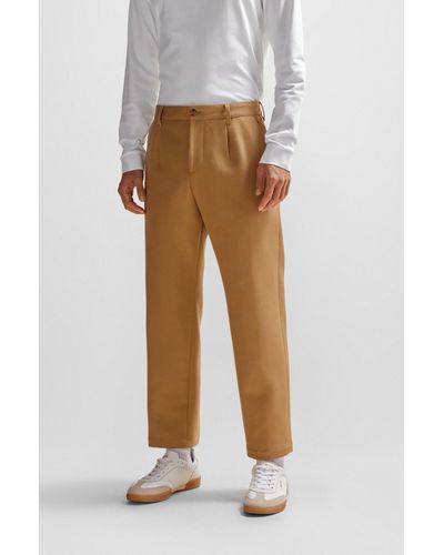 BOSS Straight-fit Pants In Cotton - Natural