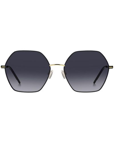BOSS Eckige Sonnenbrille aus schwarzem und goldfarbenem Edelstahl - Blau