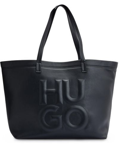 HUGO Shopper aus Kunstleder mit geprägtem Stack-Logo - Schwarz