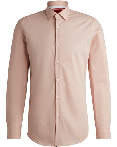 HUGO Slim-fit Overhemd Van Gemakkelijk Te Strijken Katoenen Popeline - Roze