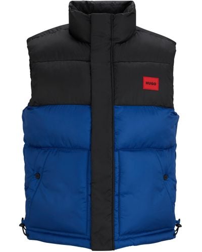 HUGO Waterafstotende Gewatteerde Bodywarmer Met Rode Logopatch - Blauw