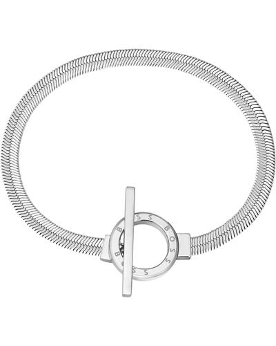 BOSS Silberfarbenes Gliederarmband mit Fischgrätmuster und Knebelverschluss - Weiß