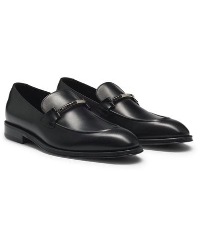BOSS Leather Loafers With Branded Hardware - Black