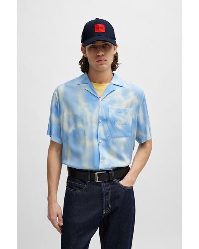 HUGO Relaxed-fit Shirt In Seasonal Printed Canvas - Blue