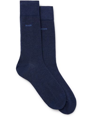 BOSS Lot de deux paires de chaussettes mi-mollet en coton stretch - Bleu