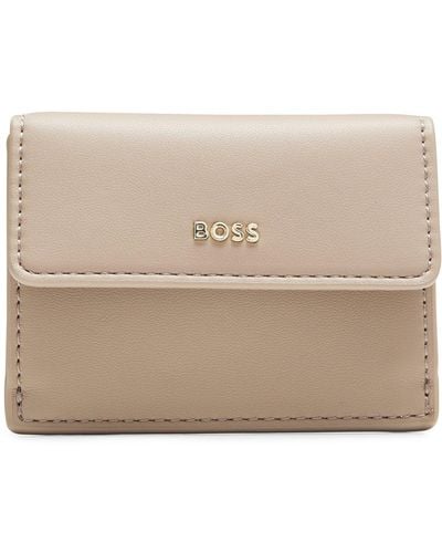 BOSS Faux-leather Card Holder With Zipped Coin Pocket - Natural