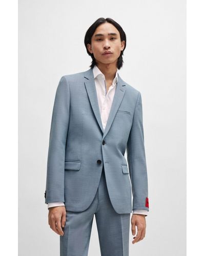 HUGO Extra-slim-fit Jacket In Performance-stretch Patterned Cloth - Blue