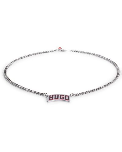 HUGO Collier chaîne avec pendentif logo de la nouvelle saison - Blanc