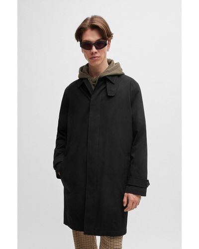 HUGO Regular-fit Coat In Water-repellent Gabardine - Black