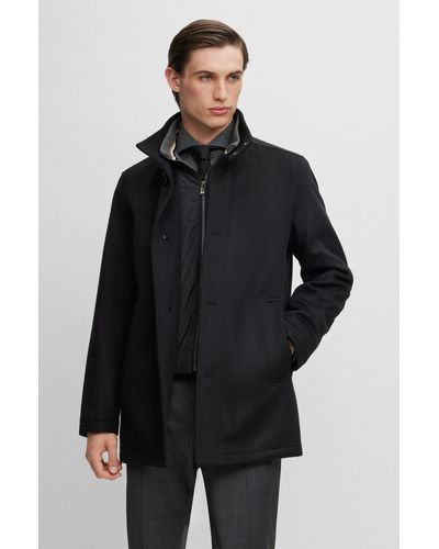BOSS Relaxed-fit Coat In Virgin Wool And Cashmere - Black