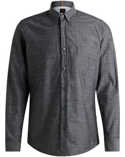 BOSS Button-down Regular-fit Shirt In Cotton Dobby - Grey
