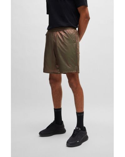 BOSS Slim-fit Shorts In Iridescent Ripstop With Inner Shorts - Green