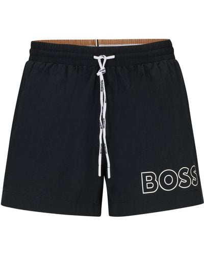 BOSS Schnell trocknende Badeshorts mit Logo-Umriss - Schwarz