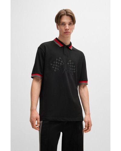 HUGO X Rb Relaxed-fit Polo Shirt With Signature Bull Motif - Black