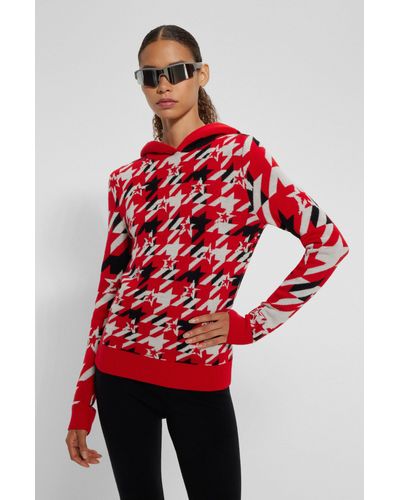 BOSS X Perfect Moment Houndstooth Hoodie In Virgin Wool - Red
