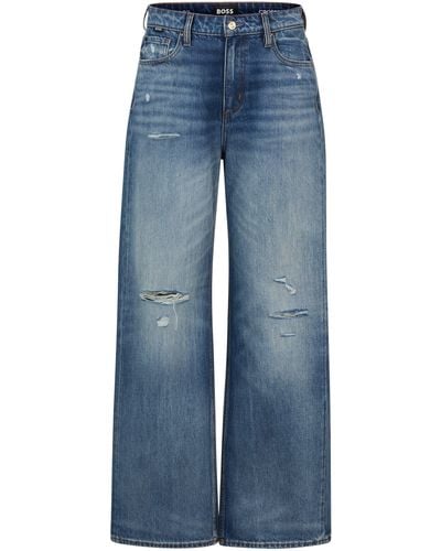BOSS Jeans aus festem blauem Denim mit weitem Beinverlauf