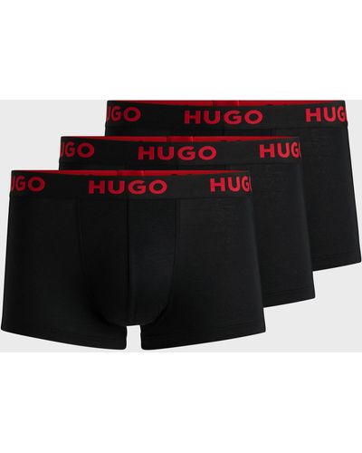 HUGO Lot de trois boxers courts en jersey stretch avec taille logotée - Rouge