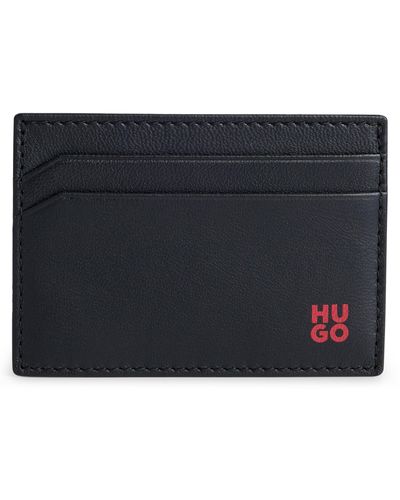 HUGO Porte-cartes en cuir nappa avec logo revisité - Noir
